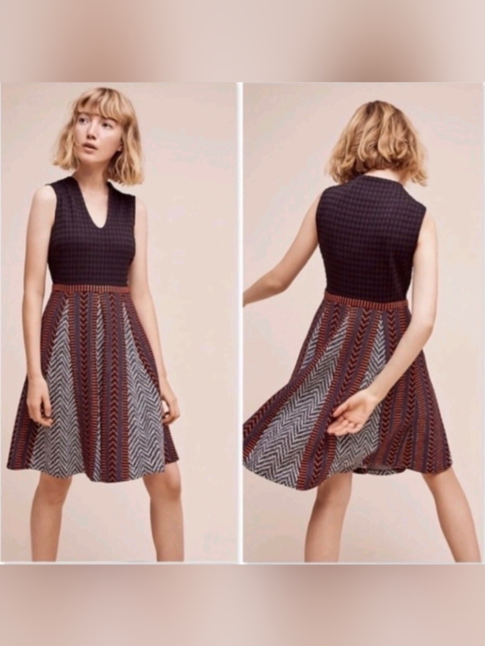 Maeve Anthropologie Carolina Fit Flare Dress Knit Tribal Hipster Sz 2 EUC